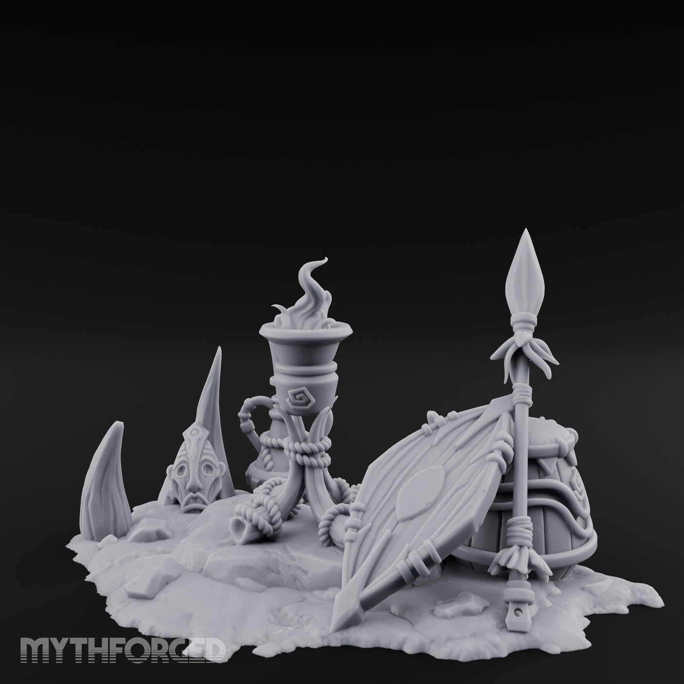 Flame-Topped Rope-Wound Tribal Torch Scene Miniature for Dungeons and Dragons, Pathfinder or other TTRPGs