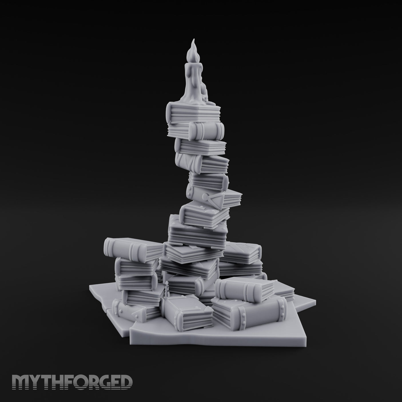 Flame-Topped Scroll-Heaped Scholar's Book Pile gallery 1