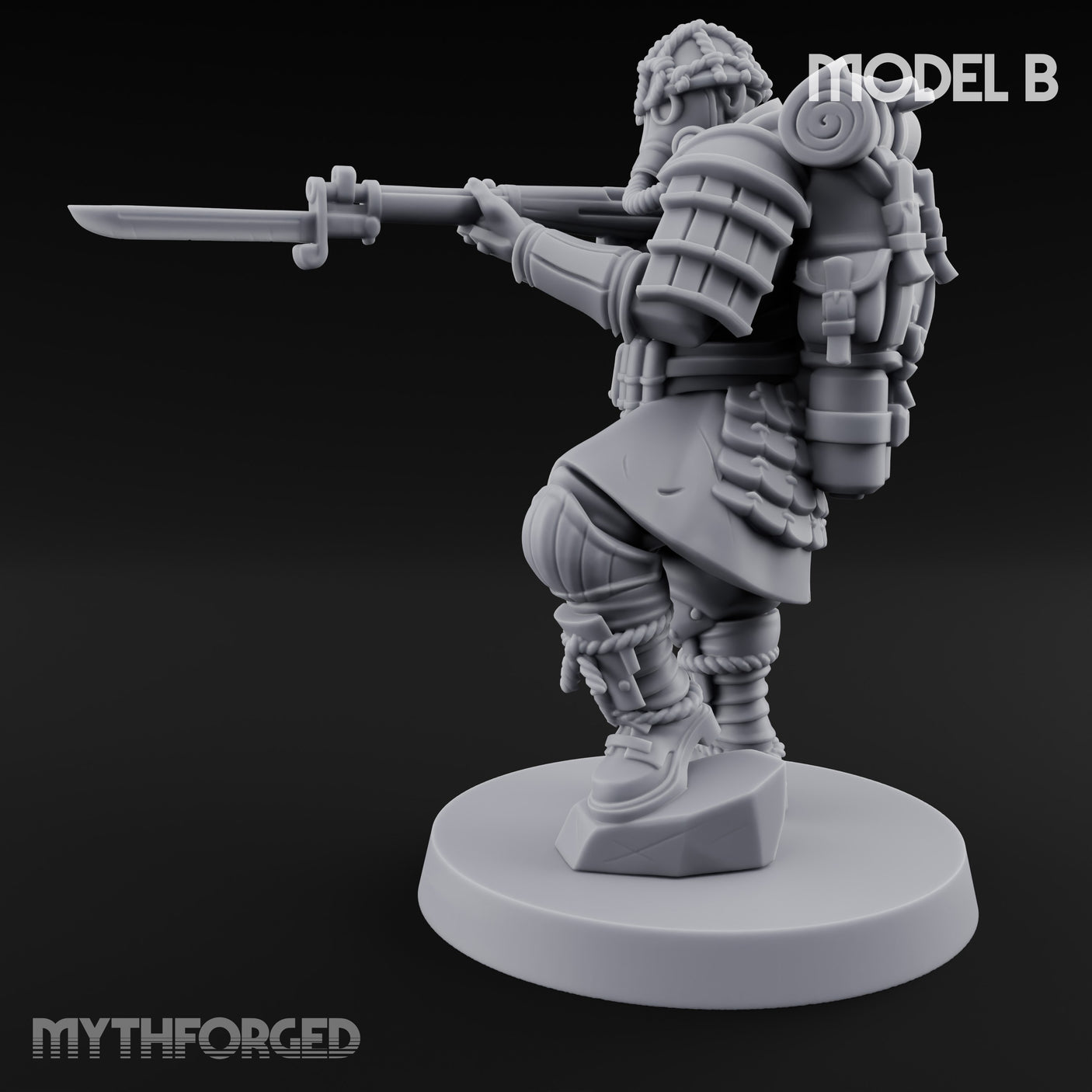 Flamer Rifle Advancing Shogunate Yeoman B Miniature for Dungeons and Dragons, Pathfinder or other TTRPGs