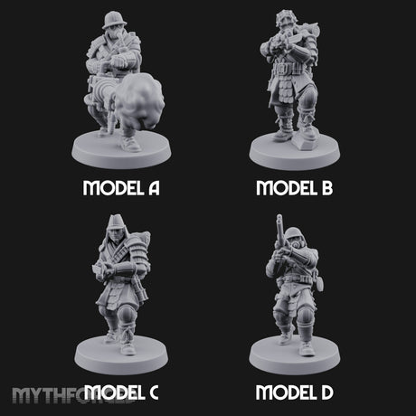 Flamer Rifle Advancing Shogunate Yeomen Miniature for Dungeons and Dragons, Pathfinder or other TTRPGs