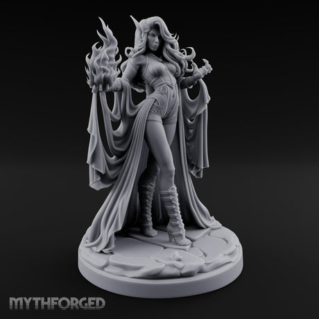 Flames Conjured Robes Billowing Elf Sorceress — 32mm