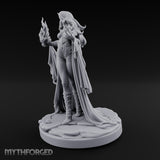 Flames Conjured Robes Billowing Elf Sorceress Miniature for Dungeons and Dragons, Pathfinder or other TTRPGs