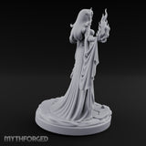 Flames Conjured Robes Billowing Elf Sorceress Miniature for Dungeons and Dragons, Pathfinder or other TTRPGs