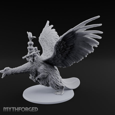 Flapping Bird Mounted Halfling Lord Miniature for Dungeons and Dragons, Pathfinder or other TTRPGs
