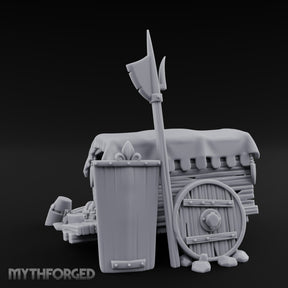 Fleur-de-Lis Branded Shield-Laden Knight's Weapon Cart Miniature for Dungeons and Dragons, Pathfinder or other TTRPGs