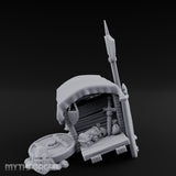 Fleur-de-Lis Branded Shield-Laden Knight's Weapon Cart Miniature for Dungeons and Dragons, Pathfinder or other TTRPGs
