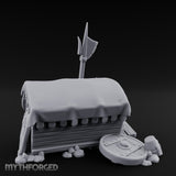Fleur-de-Lis Branded Shield-Laden Knight's Weapon Cart Miniature for Dungeons and Dragons, Pathfinder or other TTRPGs