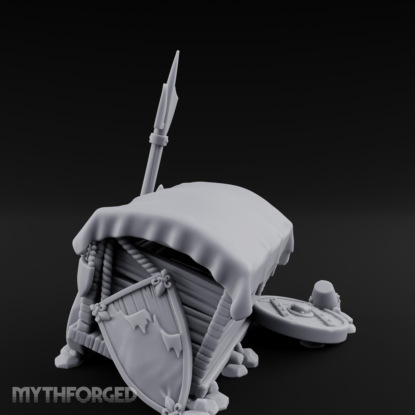 Fleur-de-Lis Branded Shield-Laden Knight's Weapon Cart Miniature for Dungeons and Dragons, Pathfinder or other TTRPGs