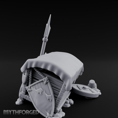 Fleur-de-Lis Branded Shield-Laden Knight's Weapon Cart Miniature for Dungeons and Dragons, Pathfinder or other TTRPGs