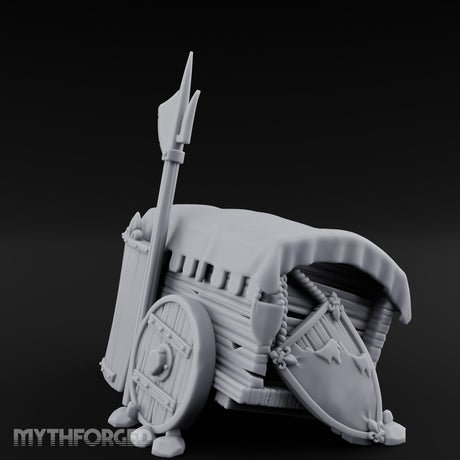 Fleur-de-Lis Branded Shield-Laden Knight's Weapon Cart Miniature for Dungeons and Dragons, Pathfinder or other TTRPGs