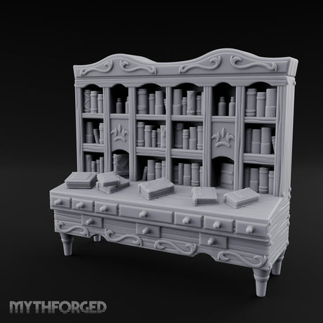 Fleur-de-Lis Drawer-Fronted Noble Grand Bookcase Desk Miniature for Dungeons and Dragons, Pathfinder or other TTRPGs