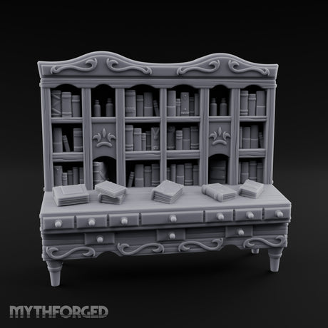 Fleur-de-Lis Drawer-Fronted Noble Grand Bookcase Desk Miniature for Dungeons and Dragons, Pathfinder or other TTRPGs
