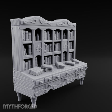 Fleur-de-Lis Drawer-Fronted Noble Grand Bookcase Desk Miniature for Dungeons and Dragons, Pathfinder or other TTRPGs