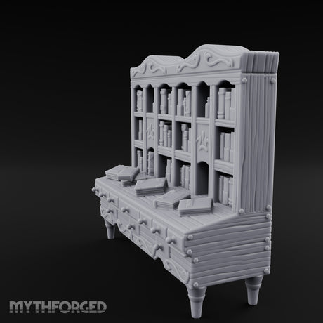 Fleur-de-Lis Drawer-Fronted Noble Grand Bookcase Desk Miniature for Dungeons and Dragons, Pathfinder or other TTRPGs