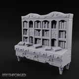 Fleur-de-Lis Drawer-Fronted Noble Grand Bookcase Desk Miniature for Dungeons and Dragons, Pathfinder or other TTRPGs