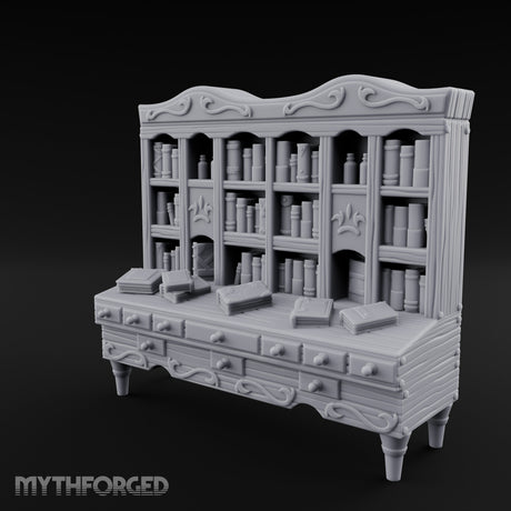 Fleur-de-Lis Drawer-Fronted Noble Grand Bookcase Desk Miniature for Dungeons and Dragons, Pathfinder or other TTRPGs