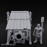 Fleur-de-Lis Roofed Rammer Bearing Covered Bombard Team Miniature for Dungeons and Dragons, Pathfinder or other TTRPGs