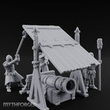 Fleur-de-Lis Roofed Rammer Bearing Covered Bombard Team Miniature for Dungeons and Dragons, Pathfinder or other TTRPGs