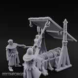 Fleur-de-Lis Roofed Rammer Bearing Covered Bombard Team Miniature for Dungeons and Dragons, Pathfinder or other TTRPGs