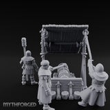 Fleur-de-Lis Roofed Rammer Bearing Covered Bombard Team Miniature for Dungeons and Dragons, Pathfinder or other TTRPGs