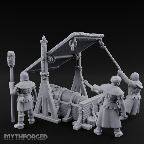 Fleur-de-Lis Roofed Rammer Bearing Covered Bombard Team Miniature for Dungeons and Dragons, Pathfinder or other TTRPGs
