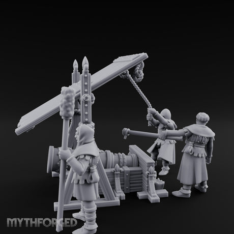 Fleur-de-Lis Roofed Rammer Bearing Covered Bombard Team Miniature for Dungeons and Dragons, Pathfinder or other TTRPGs