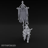 Fleur-de-Lis Tasselled Banner Aloft Human Standard Bearer on Horseback Miniature for Dungeons and Dragons, Pathfinder or other TTRPGs