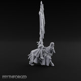 Fleur-de-Lis Tasselled Banner Aloft Human Standard Bearer on Horseback Miniature for Dungeons and Dragons, Pathfinder or other TTRPGs