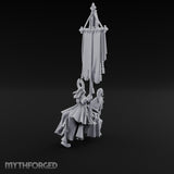 Fleur-de-Lis Tasselled Banner Aloft Human Standard Bearer on Horseback Miniature for Dungeons and Dragons, Pathfinder or other TTRPGs