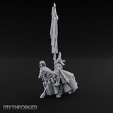 Fleur-de-Lis Tasselled Banner Aloft Human Standard Bearer on Horseback Miniature for Dungeons and Dragons, Pathfinder or other TTRPGs