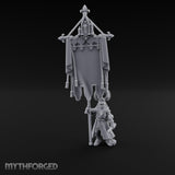 Fleur-de-Lis Tasselled Banner Bearing Human Standard Bearer Miniature for Dungeons and Dragons, Pathfinder or other TTRPGs