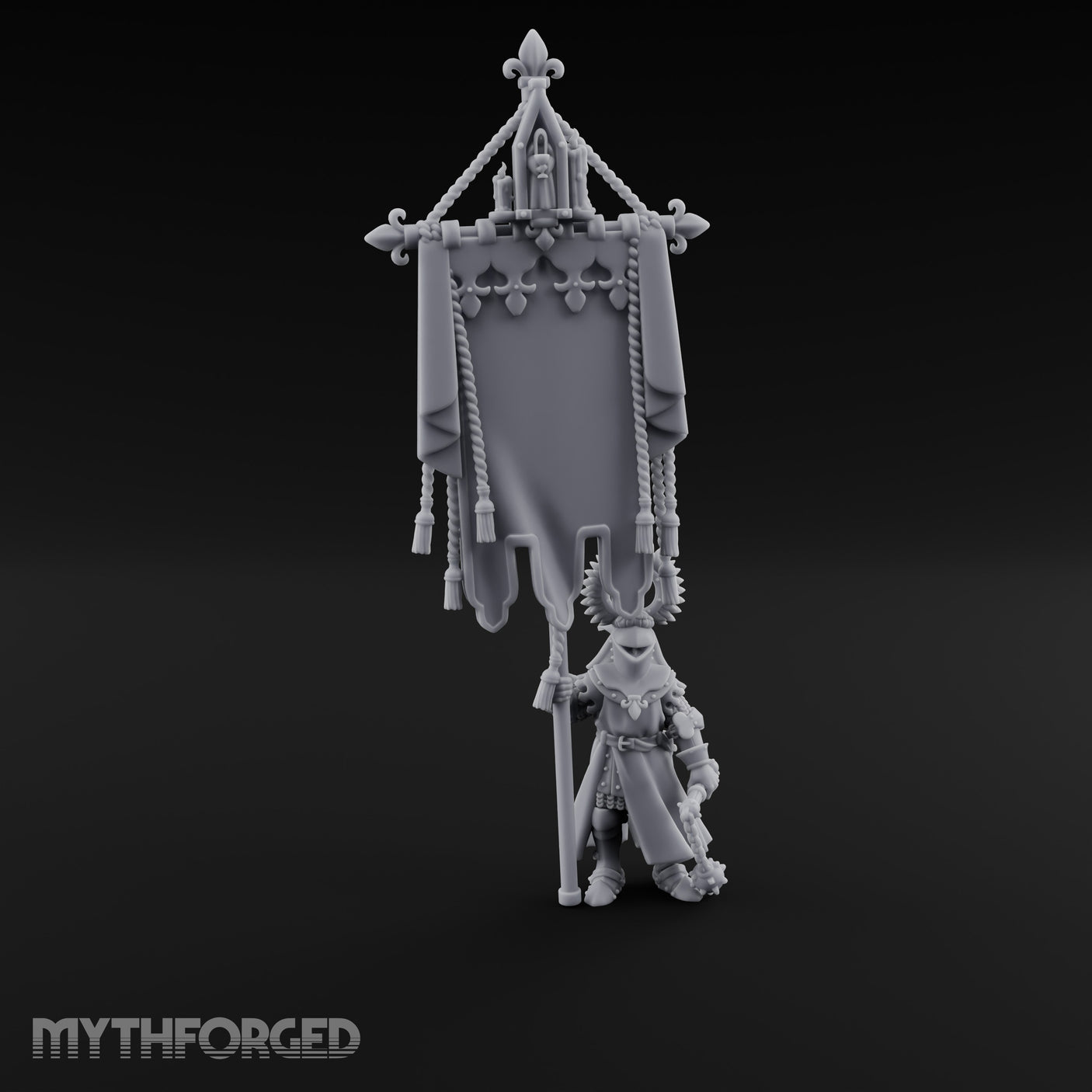 Fleur-de-Lis Tasselled Banner Bearing Human Standard Bearer Miniature for Dungeons and Dragons, Pathfinder or other TTRPGs
