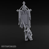 Fleur-de-Lis Tasselled Banner Bearing Human Standard Bearer Miniature for Dungeons and Dragons, Pathfinder or other TTRPGs