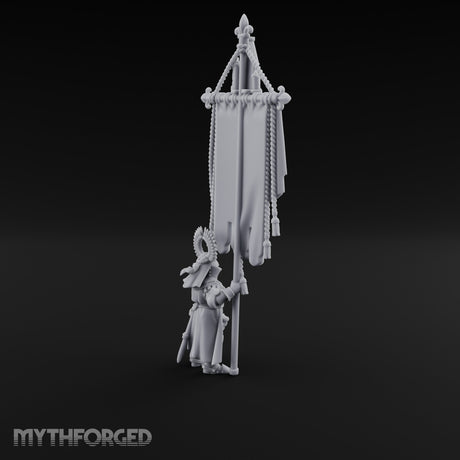 Fleur-de-Lis Tasselled Banner Bearing Human Standard Bearer Miniature for Dungeons and Dragons, Pathfinder or other TTRPGs