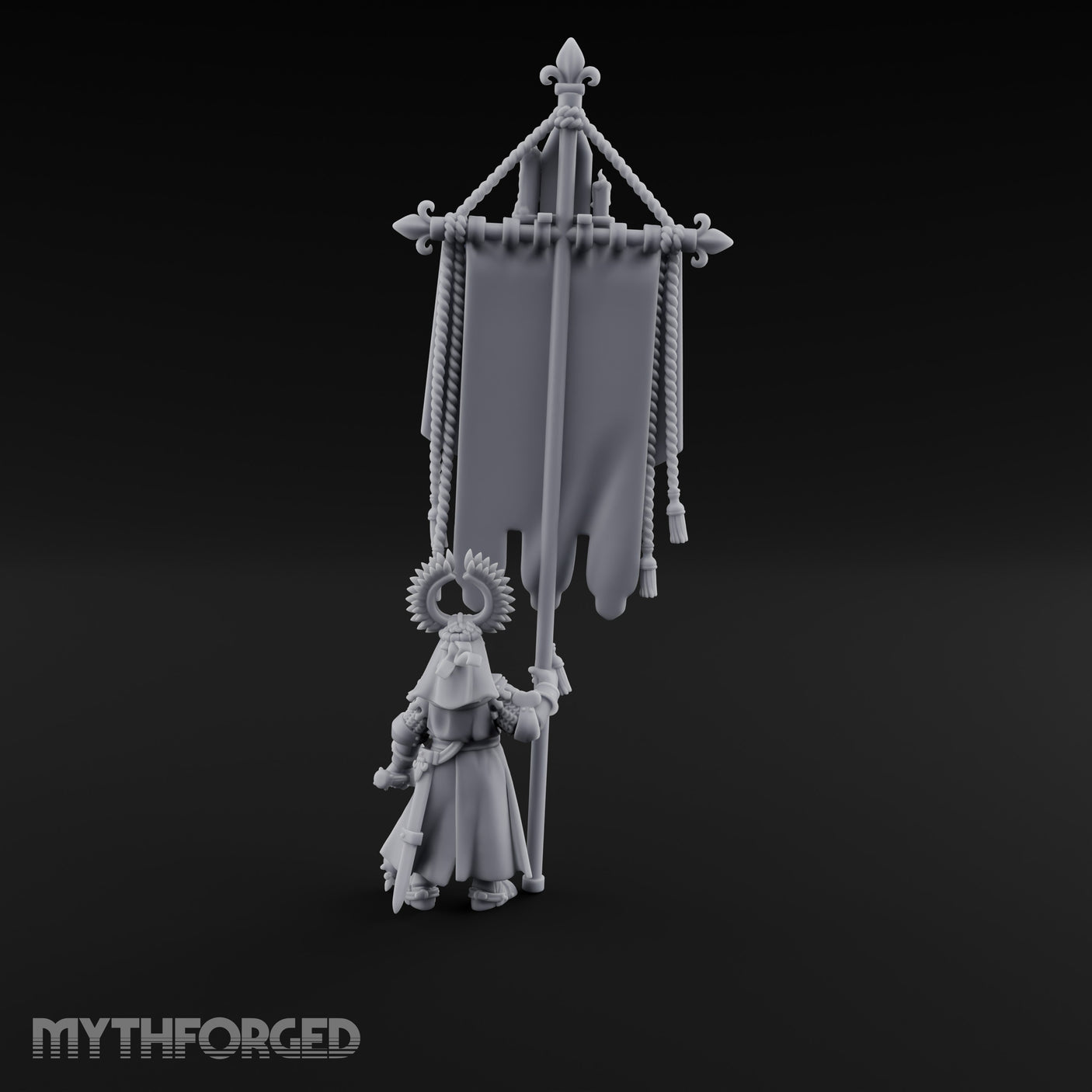 Fleur-de-Lis Tasselled Banner Bearing Human Standard Bearer Miniature for Dungeons and Dragons, Pathfinder or other TTRPGs