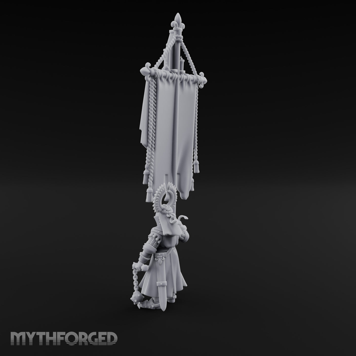 Fleur-de-Lis Tasselled Banner Bearing Human Standard Bearer Miniature for Dungeons and Dragons, Pathfinder or other TTRPGs