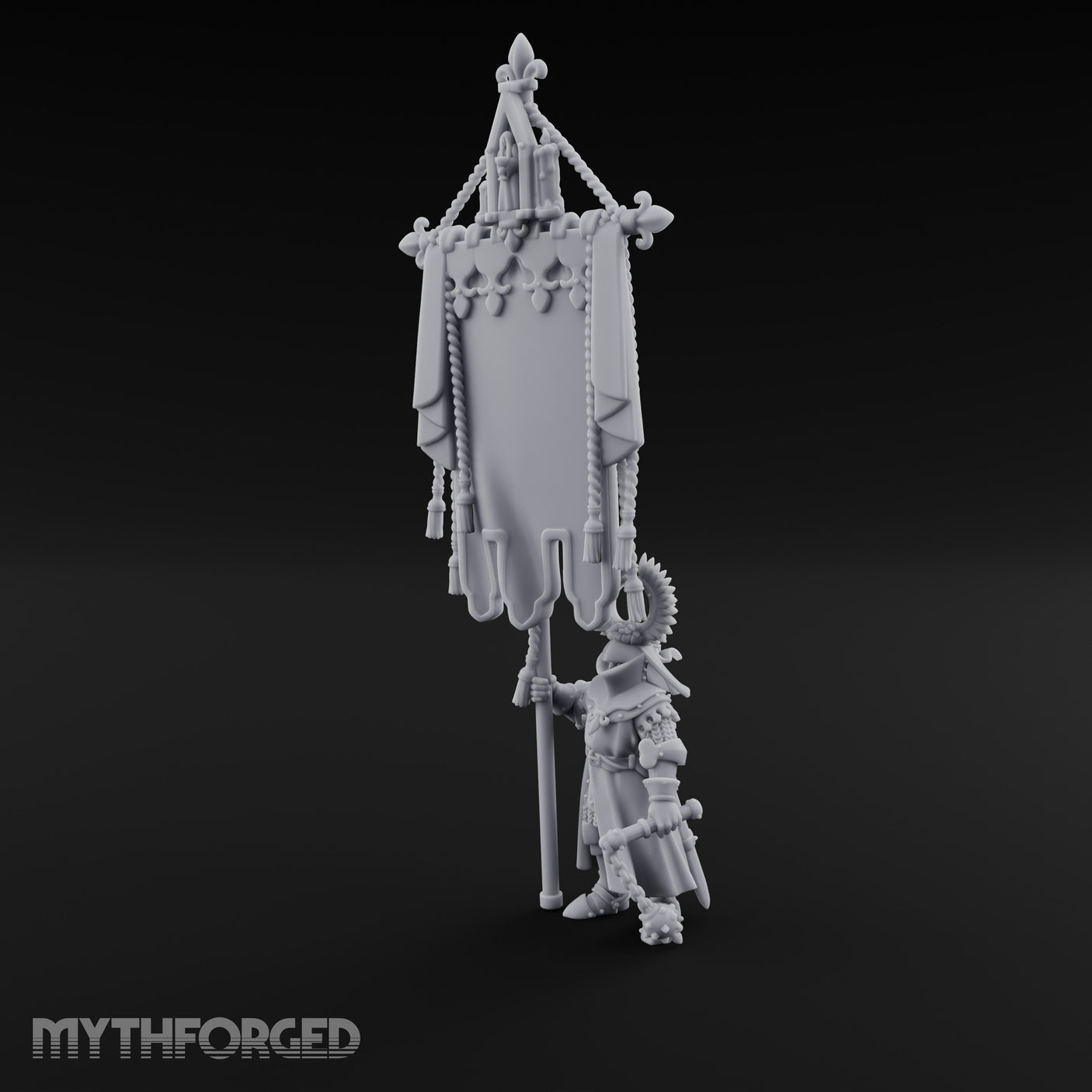 Fleur-de-Lis Tasselled Banner Bearing Human Standard Bearer Miniature for Dungeons and Dragons, Pathfinder or other TTRPGs