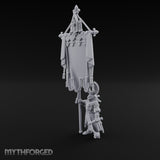 Fleur-de-Lis Tasselled Banner Bearing Human Standard Bearer Miniature for Dungeons and Dragons, Pathfinder or other TTRPGs