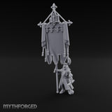 Fleur-de-Lis Tasselled Banner Bearing Human Standard Bearer Miniature for Dungeons and Dragons, Pathfinder or other TTRPGs