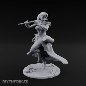 Flute Playing Knee Raised Elf Bard Miniature for Dungeons and Dragons, Pathfinder or other TTRPGs
