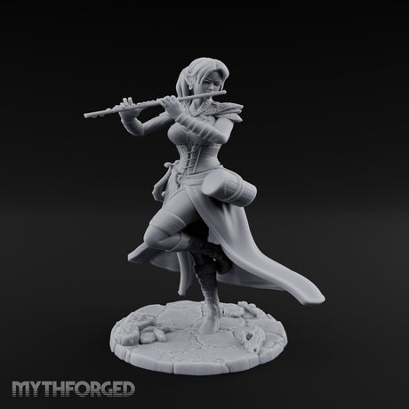 Flute Playing Knee Raised Elf Bard Miniature for Dungeons and Dragons, Pathfinder or other TTRPGs