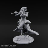 Flute Playing Knee Raised Elf Bard Miniature for Dungeons and Dragons, Pathfinder or other TTRPGs