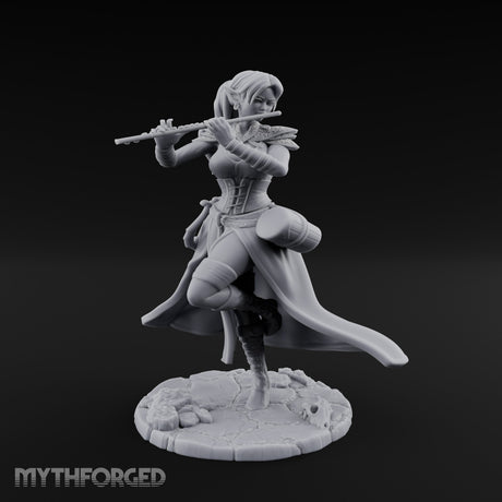 Flute Playing Knee Raised Elf Bard Miniature for Dungeons and Dragons, Pathfinder or other TTRPGs