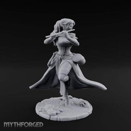 Flute Playing Knee Raised Elf Bard Miniature for Dungeons and Dragons, Pathfinder or other TTRPGs