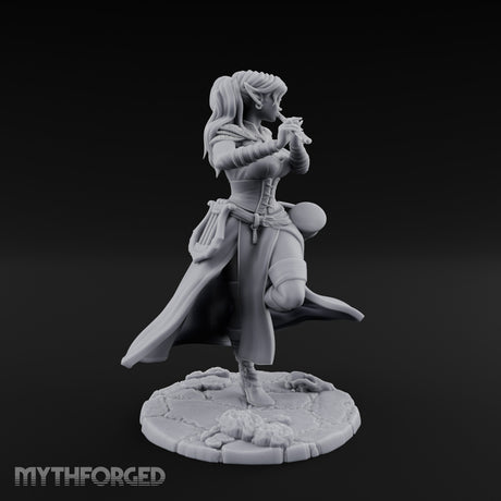 Flute Playing Knee Raised Elf Bard Miniature for Dungeons and Dragons, Pathfinder or other TTRPGs