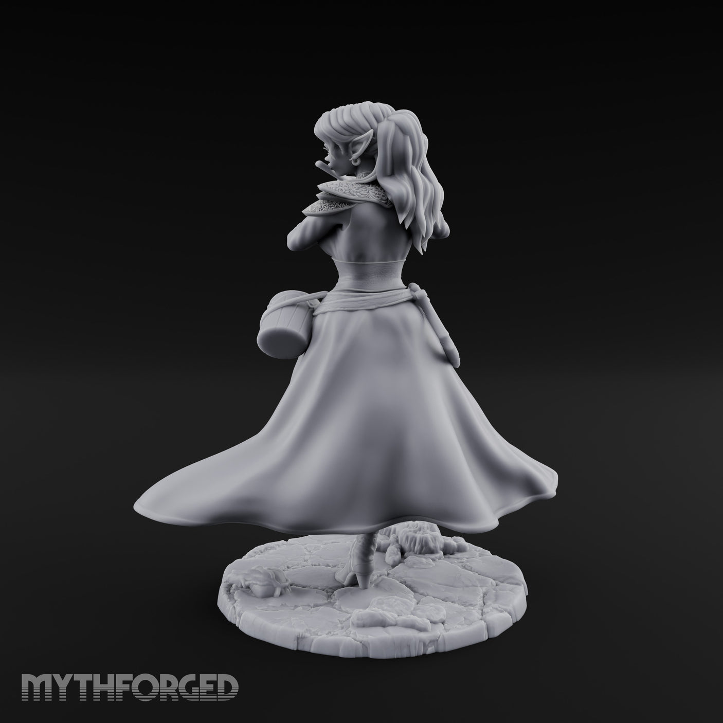 Flute Playing Knee Raised Elf Bard Miniature for Dungeons and Dragons, Pathfinder or other TTRPGs