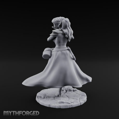 Flute Playing Knee Raised Elf Bard Miniature for Dungeons and Dragons, Pathfinder or other TTRPGs