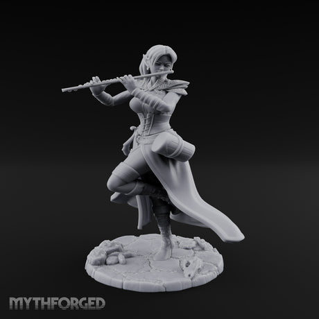 Flute Playing Knee Raised Elf Bard Miniature for Dungeons and Dragons, Pathfinder or other TTRPGs