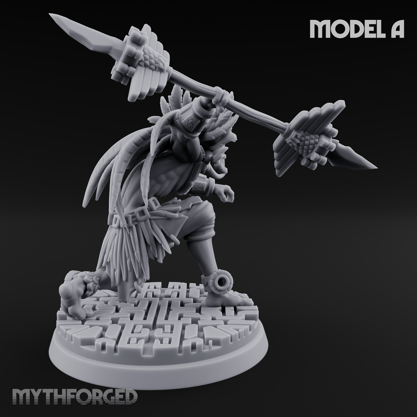 Aztec Inspired Spear Held High Hobgoblin Warrior A Miniature for Dungeons and Dragons, Pathfinder or other TTRPGs