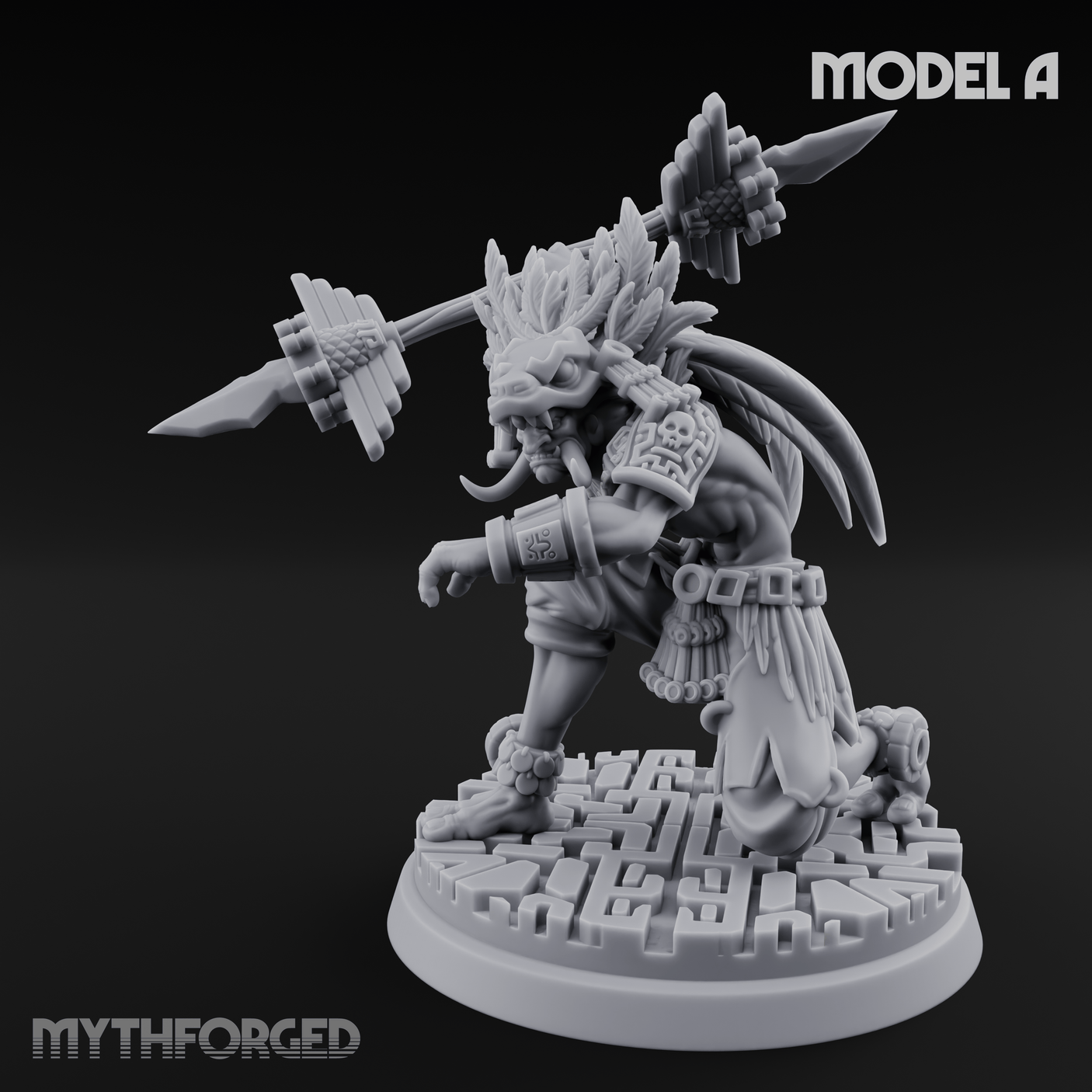 Aztec Inspired Spear Held High Hobgoblin Warrior A Miniature for Dungeons and Dragons, Pathfinder or other TTRPGs
